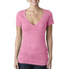 Next Level Women's Neon Pink Burnout Deep V Tee