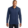 Port Authority Men's Estate Blue Long Sleeve Meridian Cotton Blend Polo