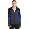 Sport-Tek Women's Black/Graphite Heather/True Royal Tech Fleece Colorblock Full-Zip Hooded Jacket