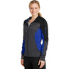 Sport-Tek Women's Black/Graphite Heather/True Royal Tech Fleece Colorblock Full-Zip Hooded Jacket