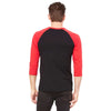 Bella + Canvas Unisex Black/Red 3/4 Sleeve Baseball T-Shirt