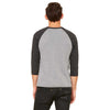 Bella + Canvas Unisex Grey/Charcoal Black Triblend 3/4 Sleeve Baseball T-Shirt