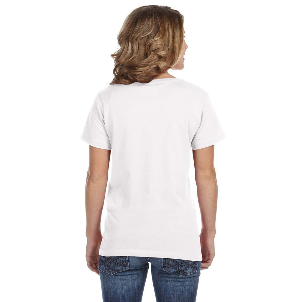 Anvil Women's White Ringspun Featherweight V-Neck T-Shirt
