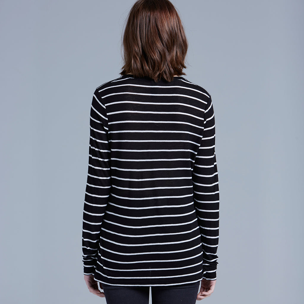 AS Colour Women's Black/White Fine Stripe Long Sleeve Tee