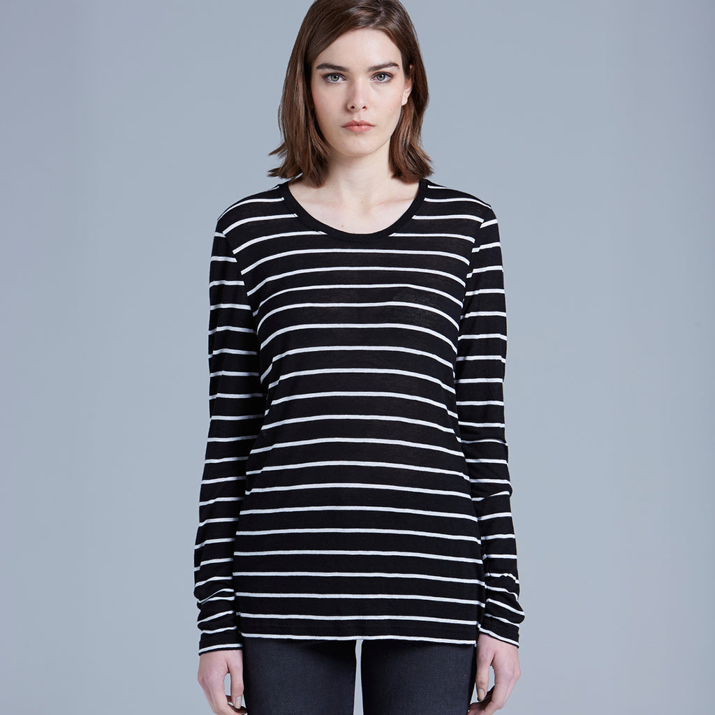 AS Colour Women's Black/White Fine Stripe Long Sleeve Tee