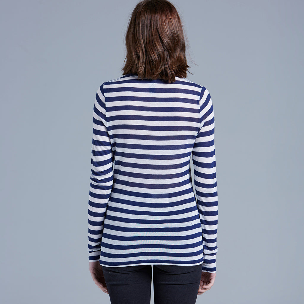AS Colour Women's Navy/White Fine Stripe Long Sleeve Tee