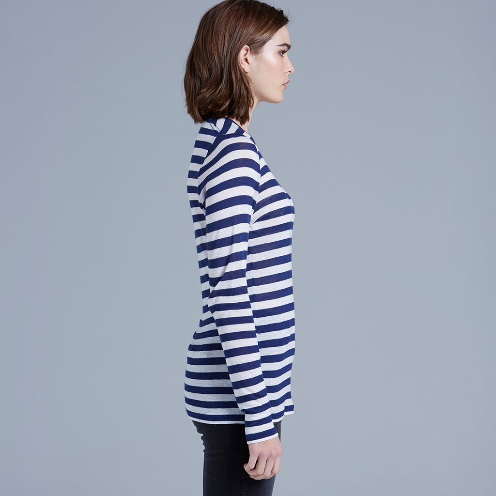 AS Colour Women's Navy/White Fine Stripe Long Sleeve Tee