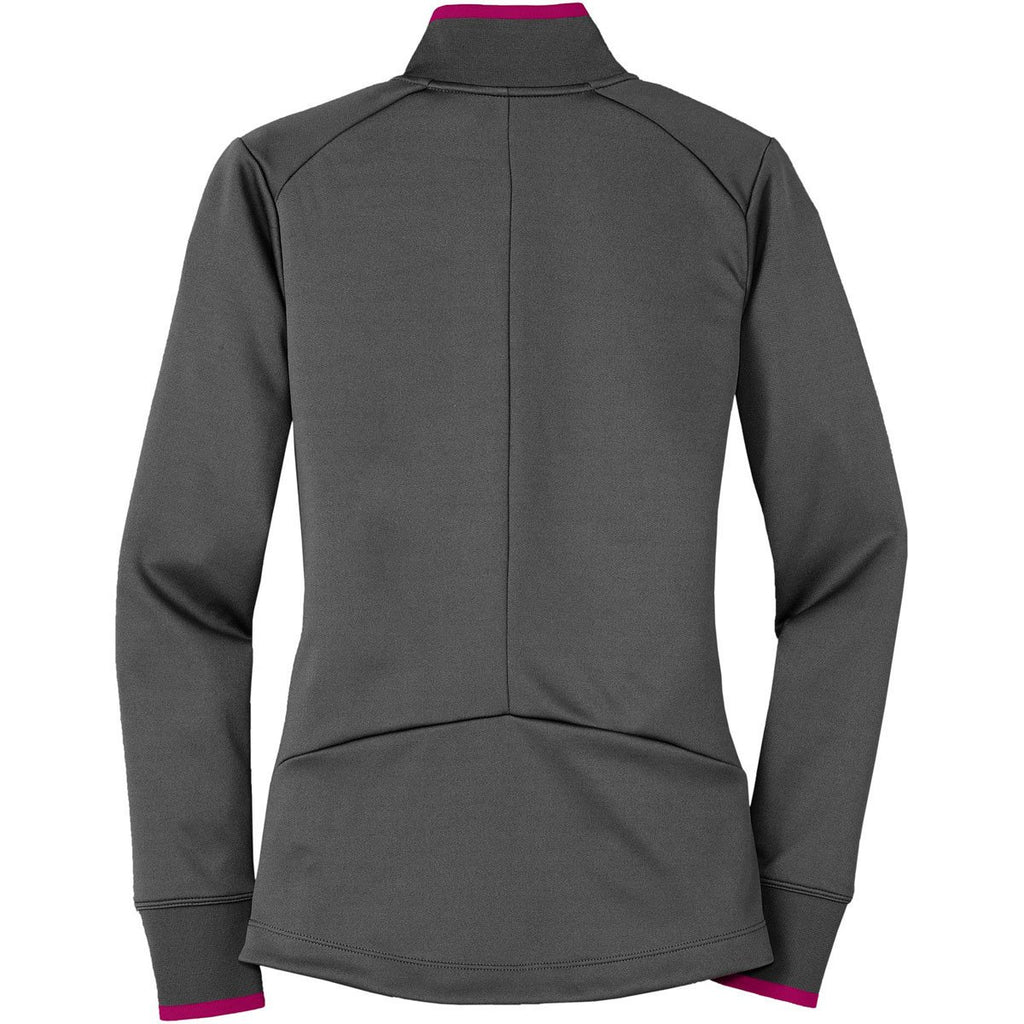 Nike Women's Dark Grey/Sport Fuchsia Dri-FIT Long Sleeve Quarter Zip Shirt