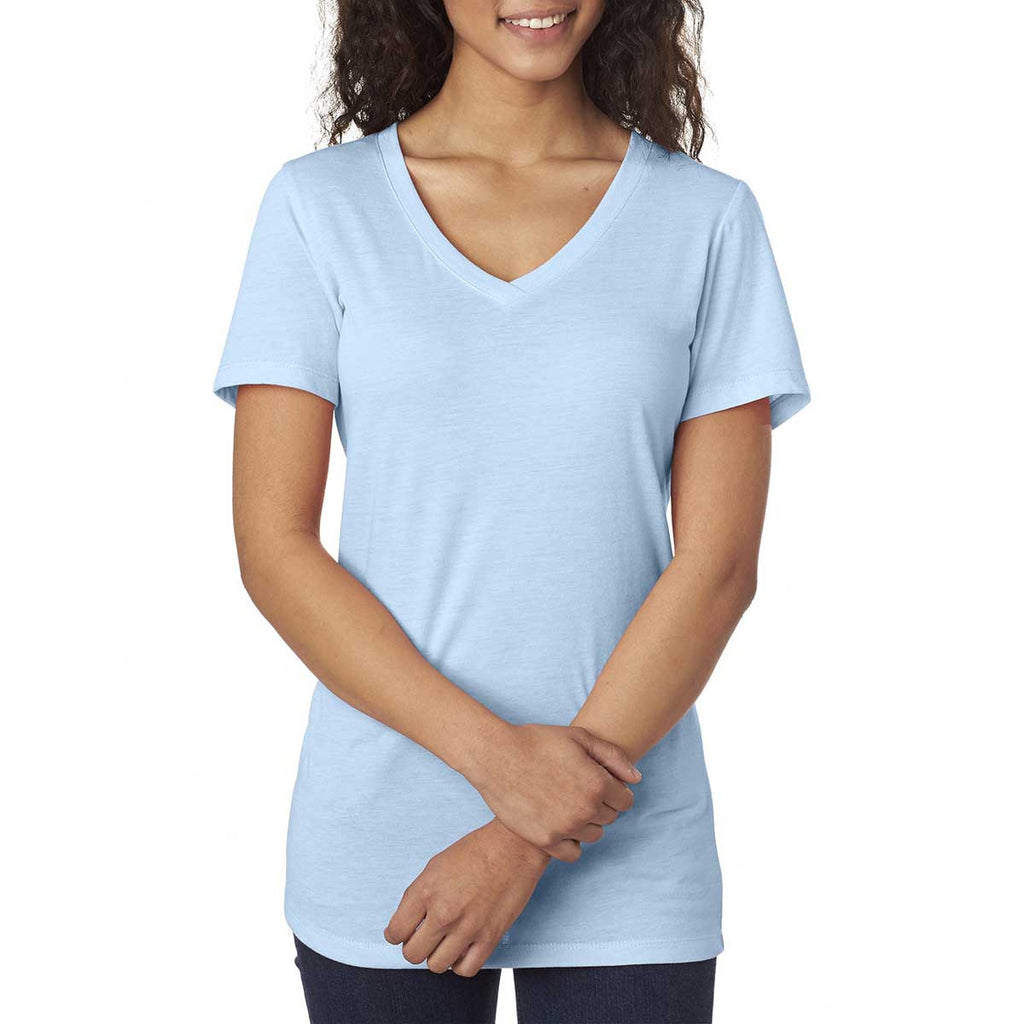 Next Level Women's Dusty Blue Poly/Cotton V Neck Tee 