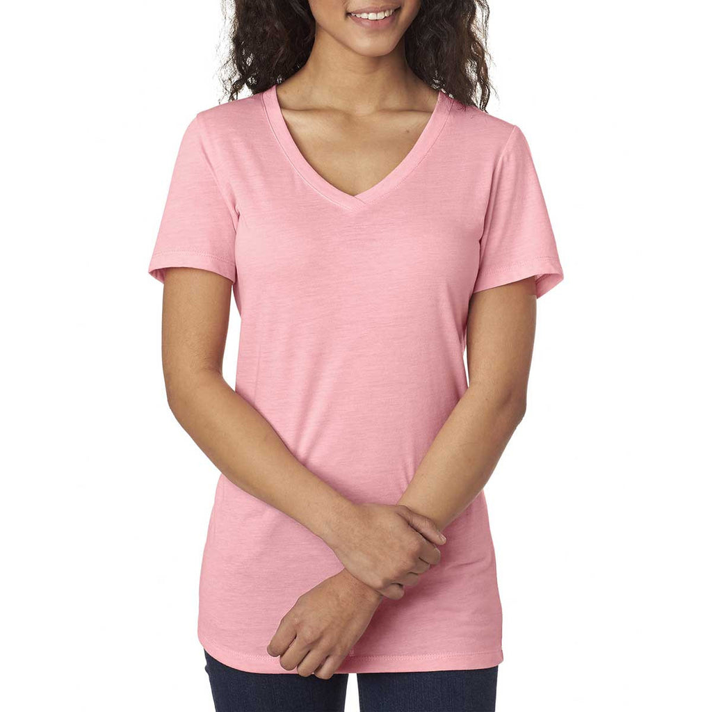 Next Level Women's Dusty Pink Poly/Cotton V Neck Tee 