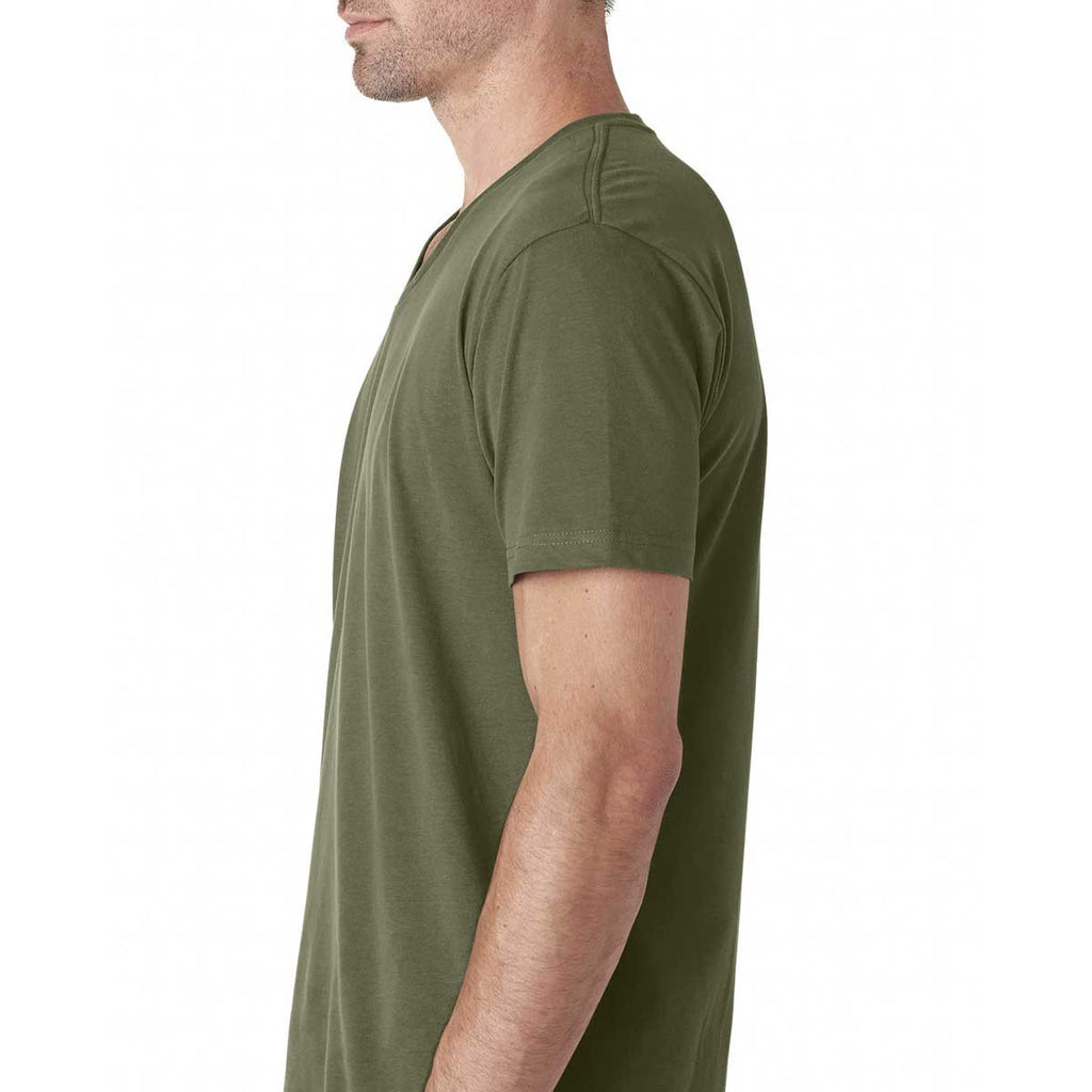 Next Level Men's Military Green Premium Fitted Sueded V-Neck Tee