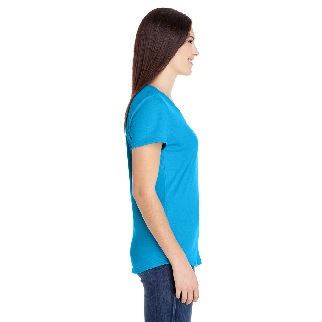 Anvil Women's Heather Caribbean Blue Triblend Scoop Neck T-Shirt