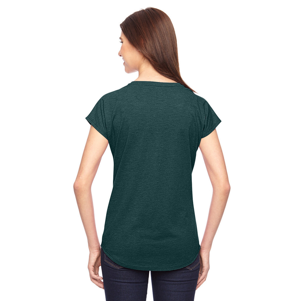Anvil Women's Heather Dark Green Triblend V-Neck T-Shirt