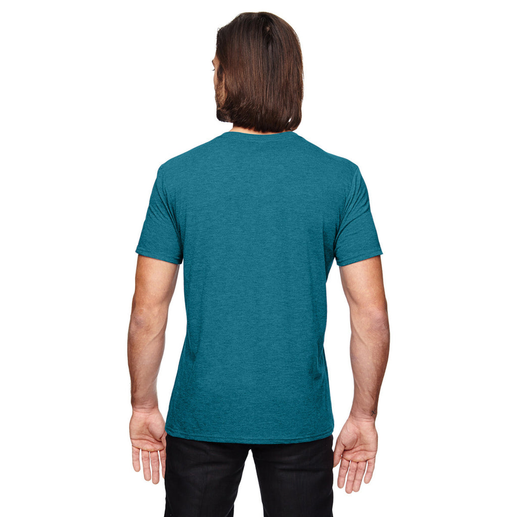 Anvil Men's Heather Galop Blue Triblend V-Neck T-Shirt