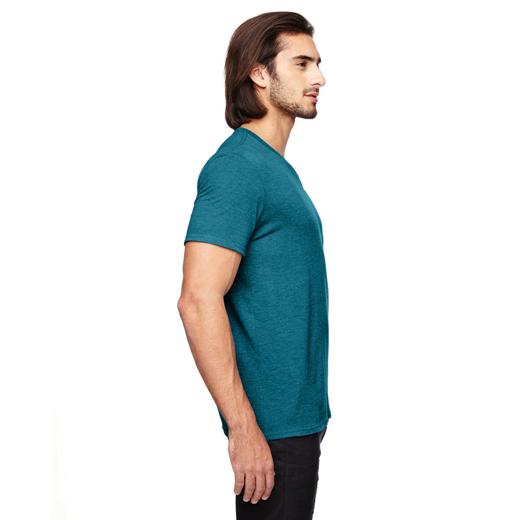 Anvil Men's Heather Galop Blue Triblend V-Neck T-Shirt