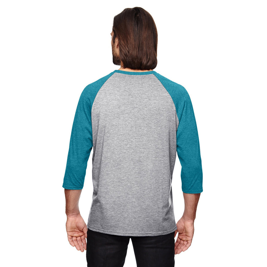 Anvil Men's Heather Blue/True Heather Grey Triblend 3/4-Sleeve Raglan T-Shirt