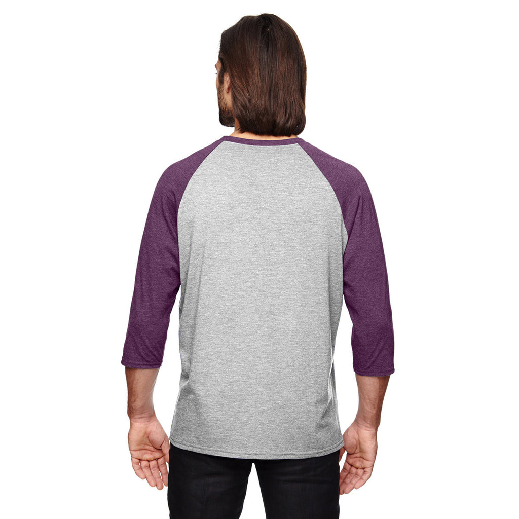 Anvil Men's Heather Grey/True Heather Aubergine Triblend 3/4-Sleeve Raglan T-Shirt