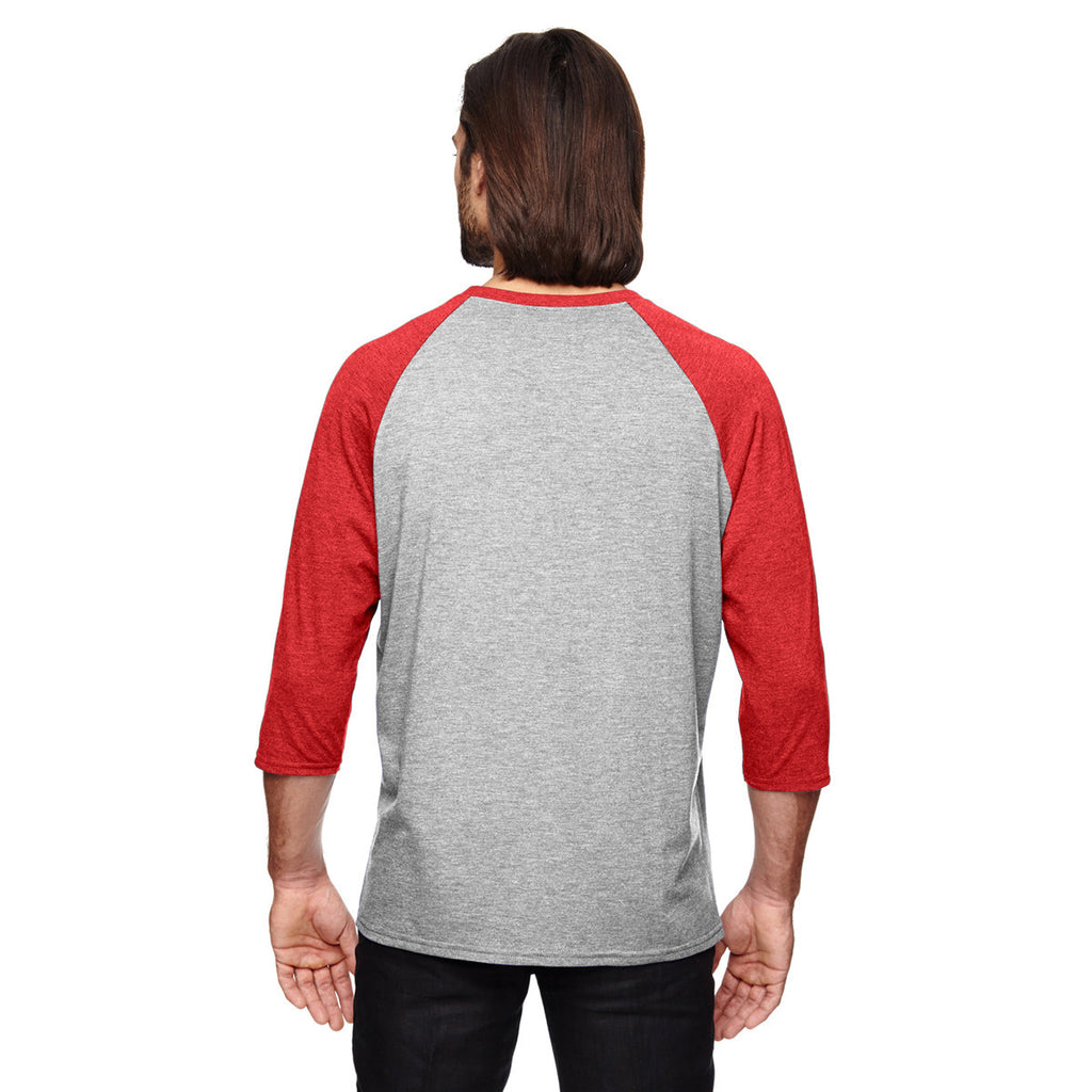 Anvil Men's Heather Grey/True Heather Red Triblend 3/4-Sleeve Raglan T-Shirt