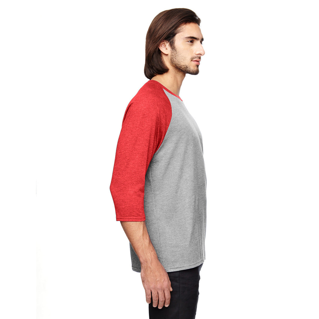 Anvil Men's Heather Grey/True Heather Red Triblend 3/4-Sleeve Raglan T-Shirt