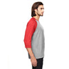 Anvil Men's Heather Grey/True Heather Red Triblend 3/4-Sleeve Raglan T-Shirt
