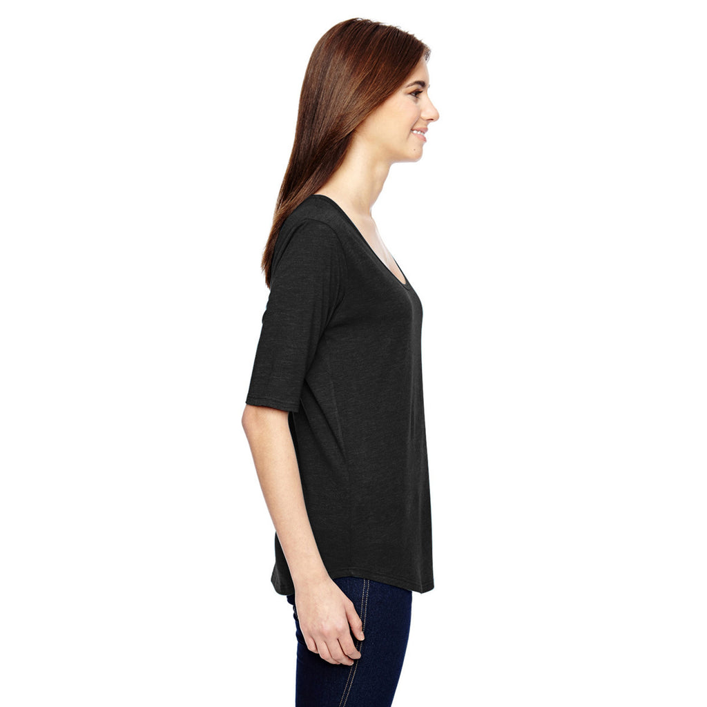Anvil Women's Black Triblend Deep Scoop Half-Sleeve T-Shirt