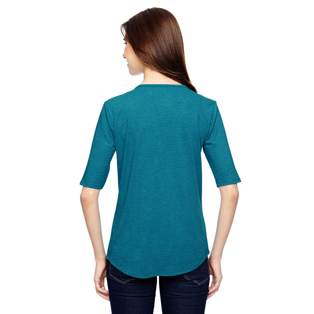 Anvil Women's Heather Galap Blue Triblend Deep Scoop Half-Sleeve T-Shirt