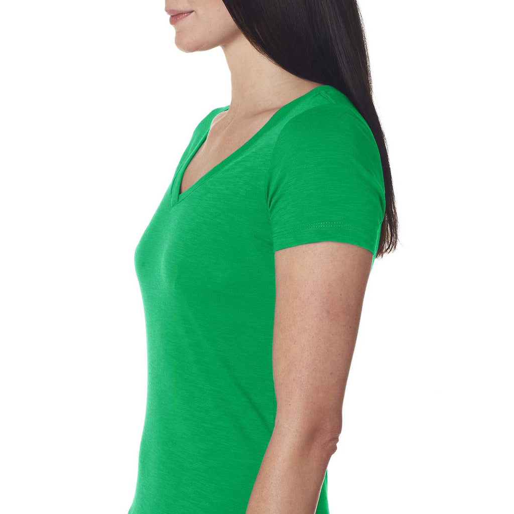 Next Level Women's Kelly Green Slub Crossover V-Neck Tee
