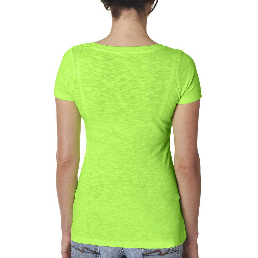 Next Level Women's Neon Heather Green Slub Crossover V-Neck Tee