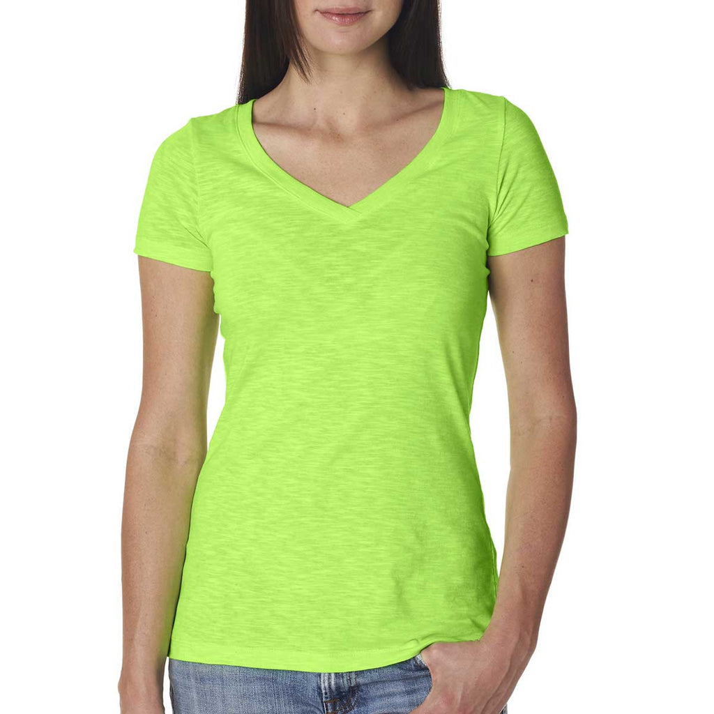 Next Level Women's Neon Heather Green Slub Crossover V-Neck Tee