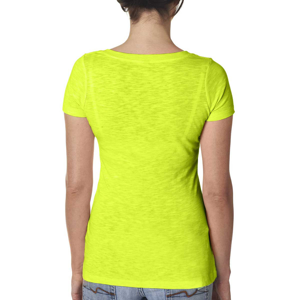 Next Level Women's Neon Yellow Slub Crossover V-Neck Tee
