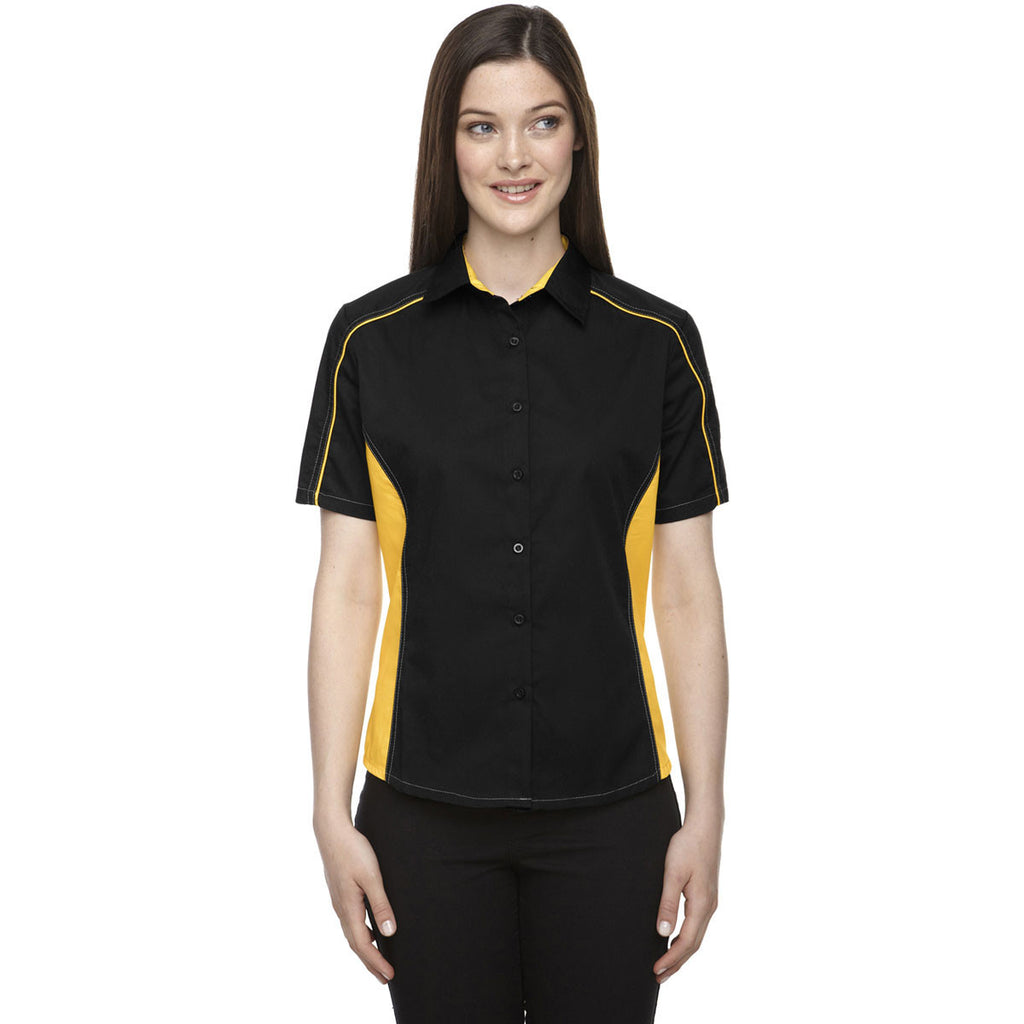 North End Women's Black/Campus Gold Fuse Colorblock Twill Shirt