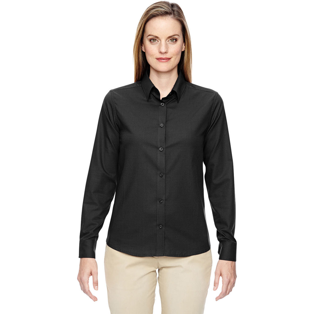 North End Women's Black Paramount Wrinkle-Resistant Twill Checkered Shirt
