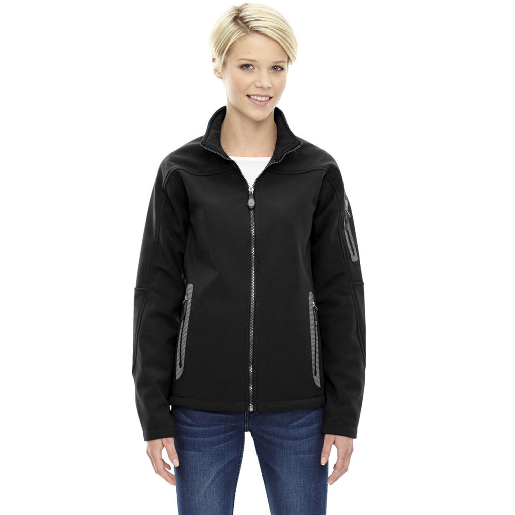 North End Women's' Black Three-Layer Fleece Bonded Soft Shell Technical Jacket