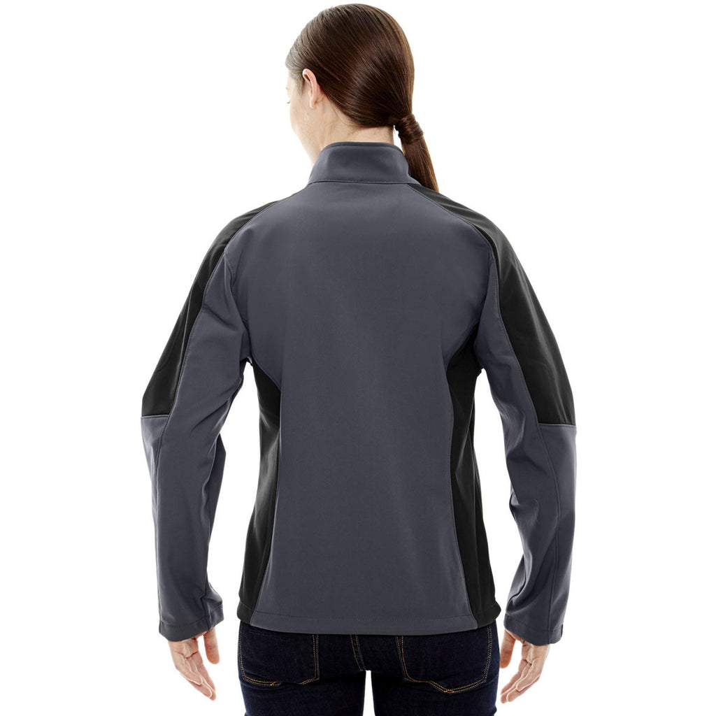 North End Women's Fossil Grey Compass Colorblock Three-Layer Fleece Bonded Soft Shell Jacket