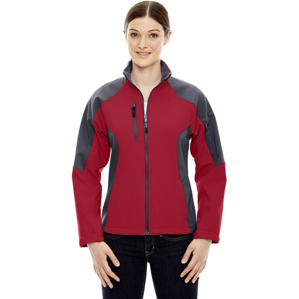 North End Women's Molten Red Compass Colorblock Three-Layer Fleece Bonded Soft Shell Jacket