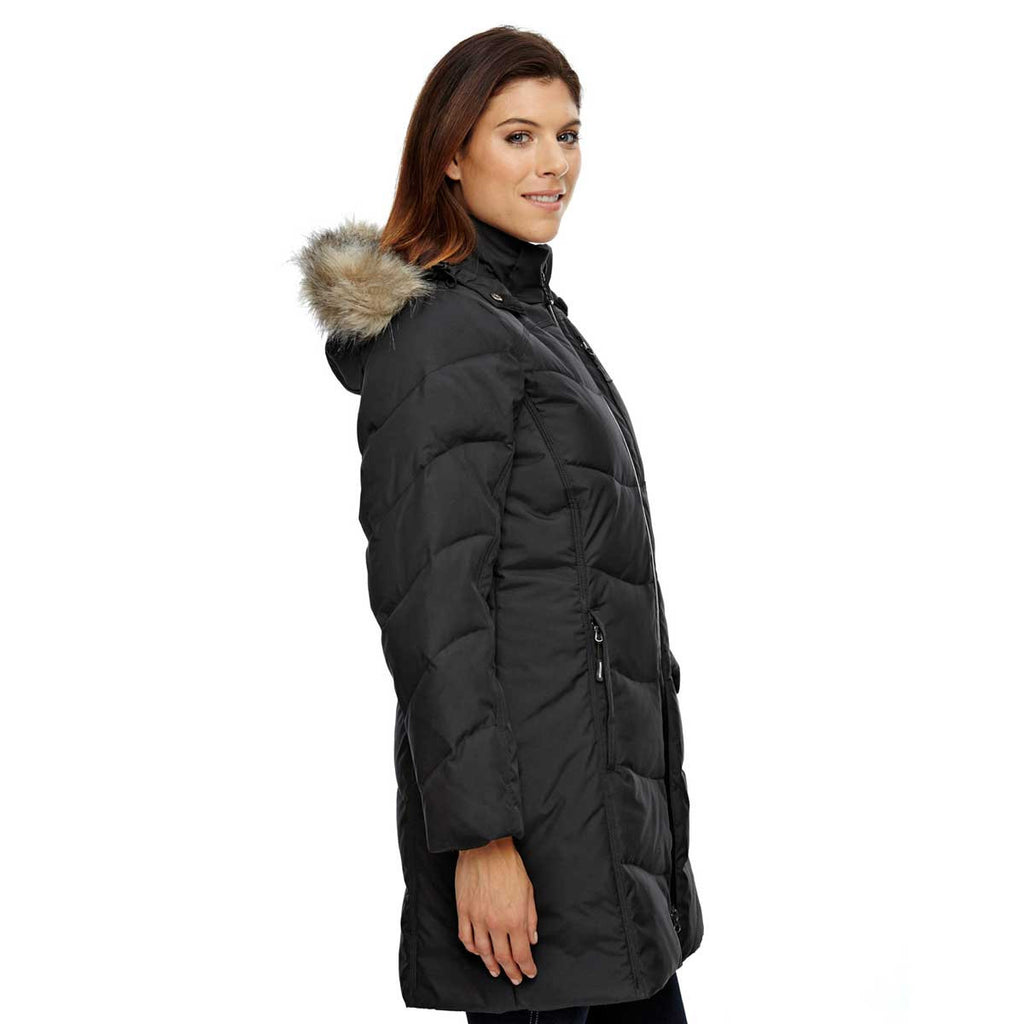 North End Women's Black Boreal Down Jacket with Faux Fur Trim