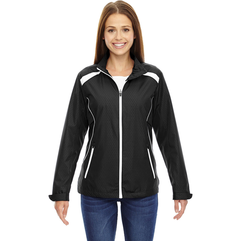 North End Women's Black Tempo Lightweight Recycled Polyester Jacket with Embossed Print