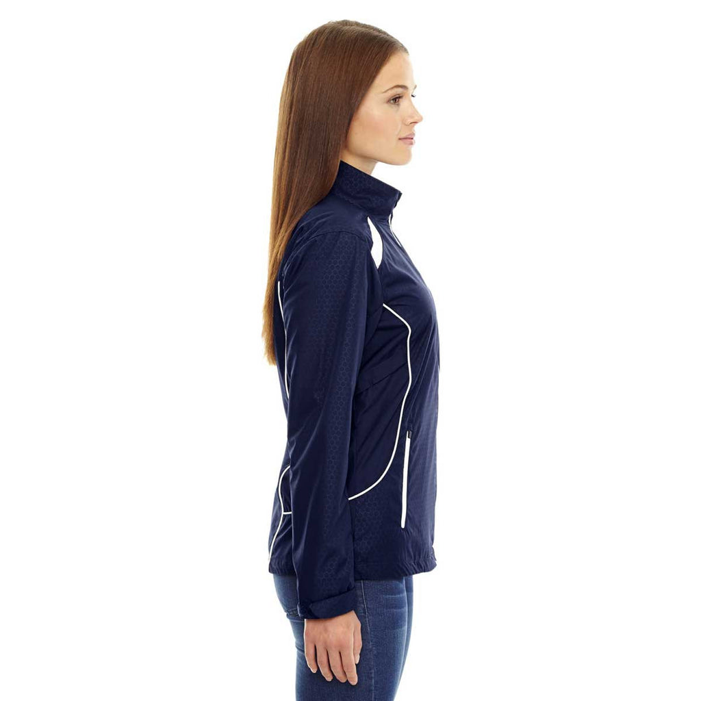 North End Women's Classic Navy Tempo Lightweight Recycled Polyester Jacket with Embossed Print