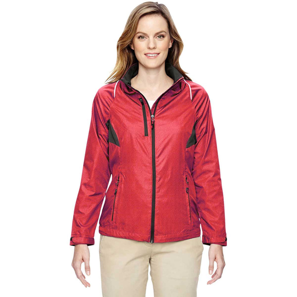 North End Women's Flame Red Sustain Lightweight Recycled Polyester Dobby Jacket with Print