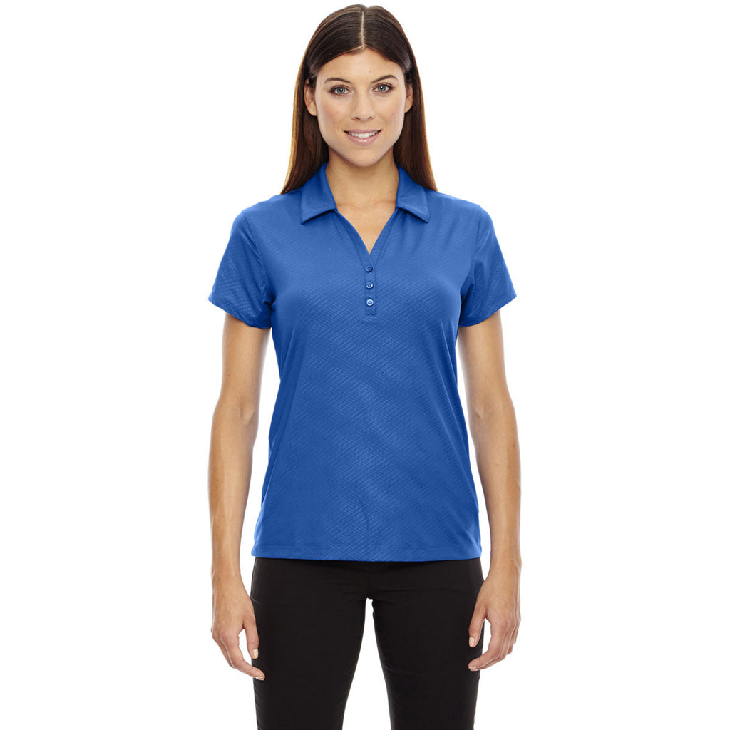 North End Women's Nautical Blue Stretch Embossed Print Polo