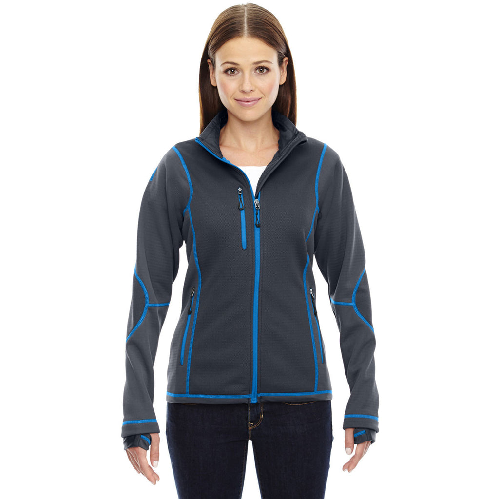 North End Women's Carbon/Olympic Blue Pulse Fleece Jacket with Print