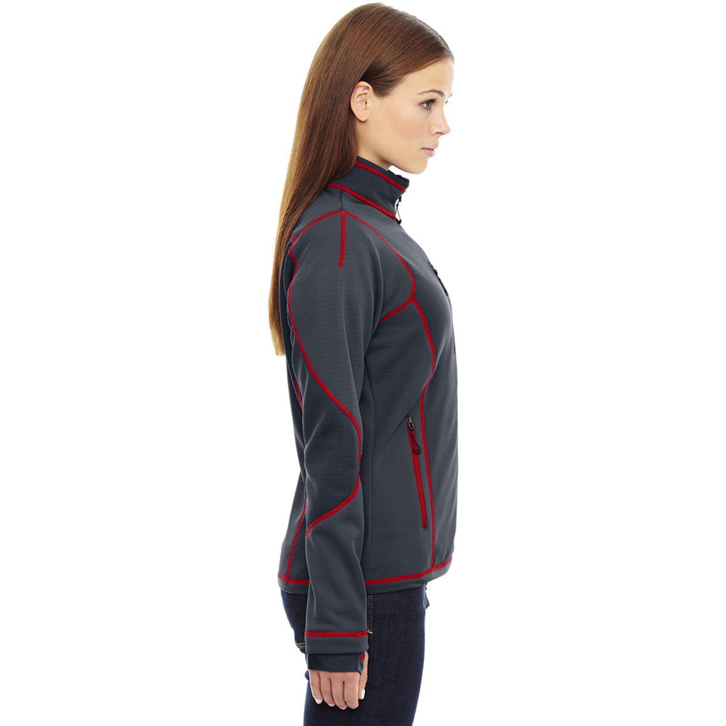 North End Women's Carbon/Olympic Red Pulse Fleece Jacket with Print