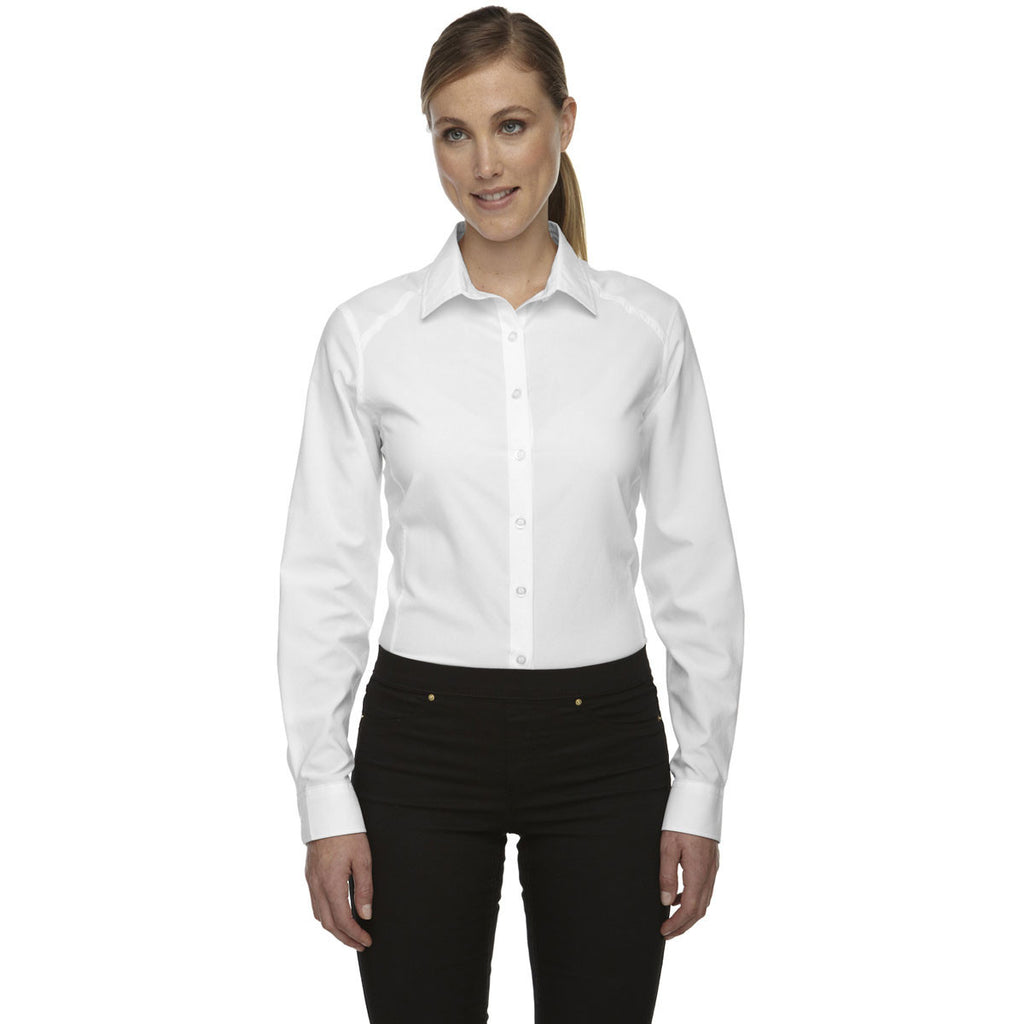 North End Women's White Performance Shirt with Roll-Up Sleeves