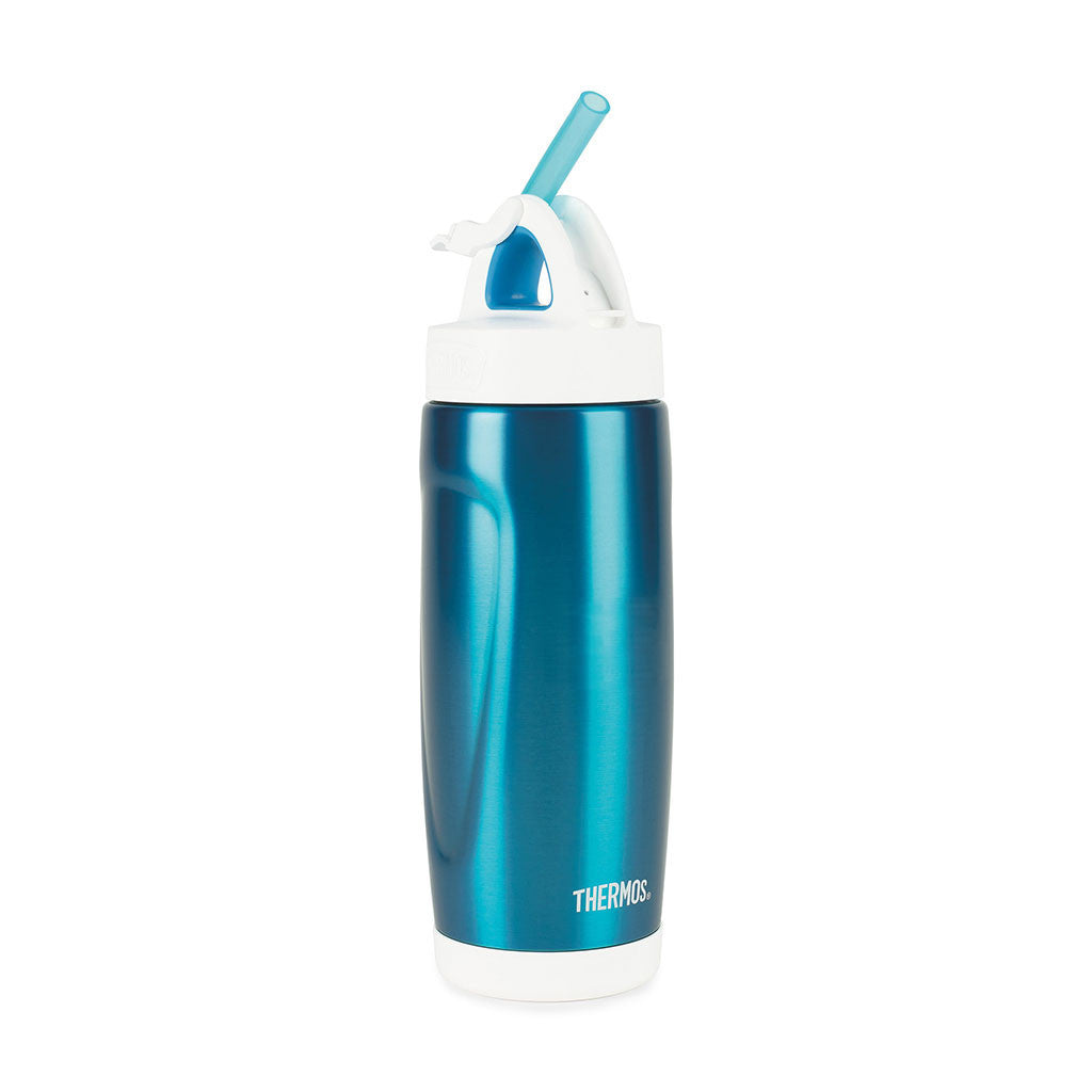 Thermos Blue Stainless Steel Sport Bottle with Covered Straw- 18 oz.