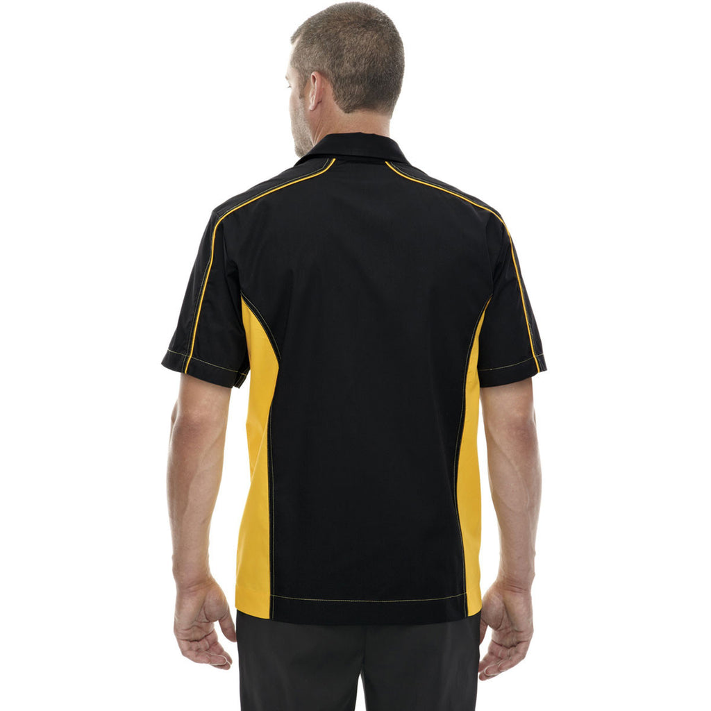 North End Men's Black/Campus Gold Fuse Colorblock Twill Shirt