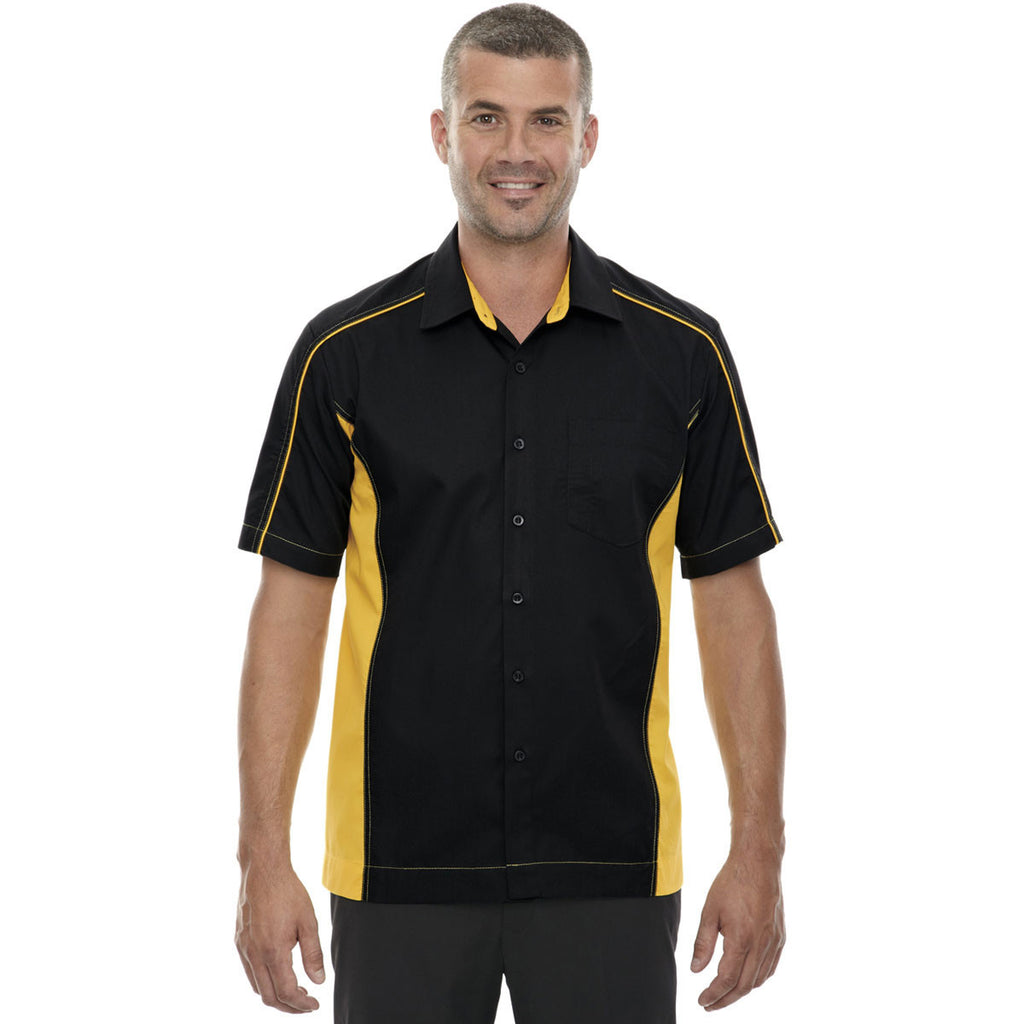 North End Men's Black/Campus Gold Fuse Colorblock Twill Shirt