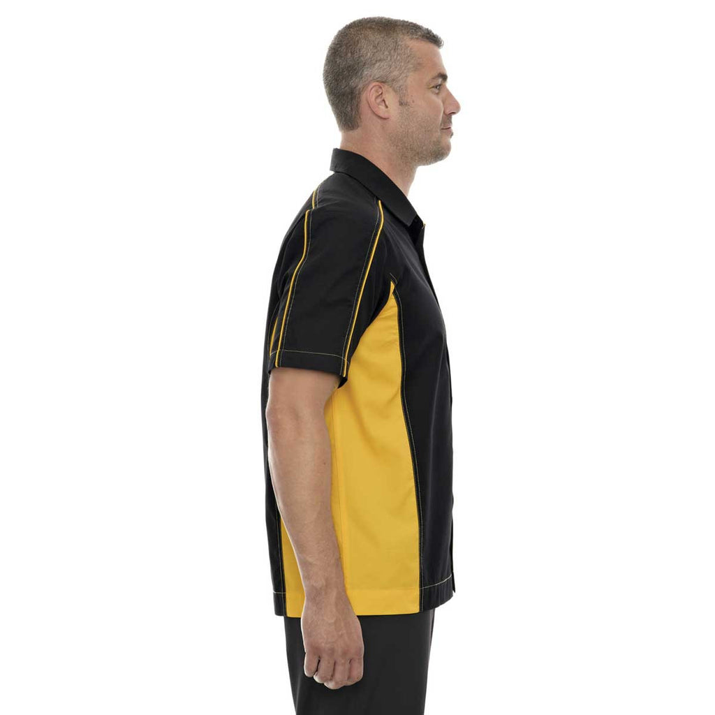 North End Men's Black/Campus Gold Fuse Colorblock Twill Shirt