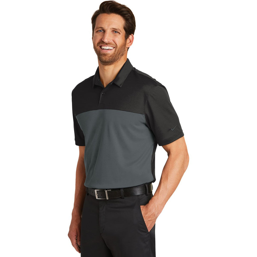 Nike Men's Black/Anthracite Dri-Fit Colorblock Micro Pique Polo