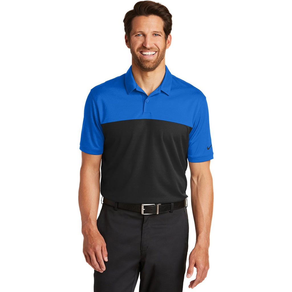 Nike Men's Blue Sapphire/Black Dri-Fit Colorblock Micro Pique Polo