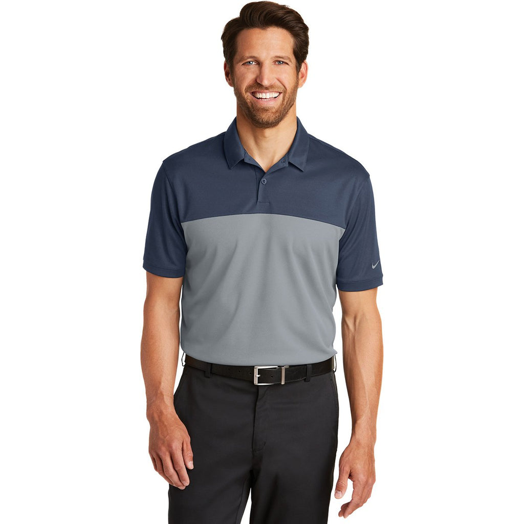 Nike Men's Navy/Cool Grey Dri-Fit Colorblock Micro Pique Polo